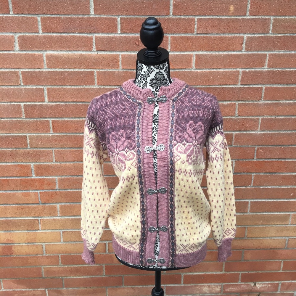 Dale of Norway Pink Cream Patterned Wool Cardigan